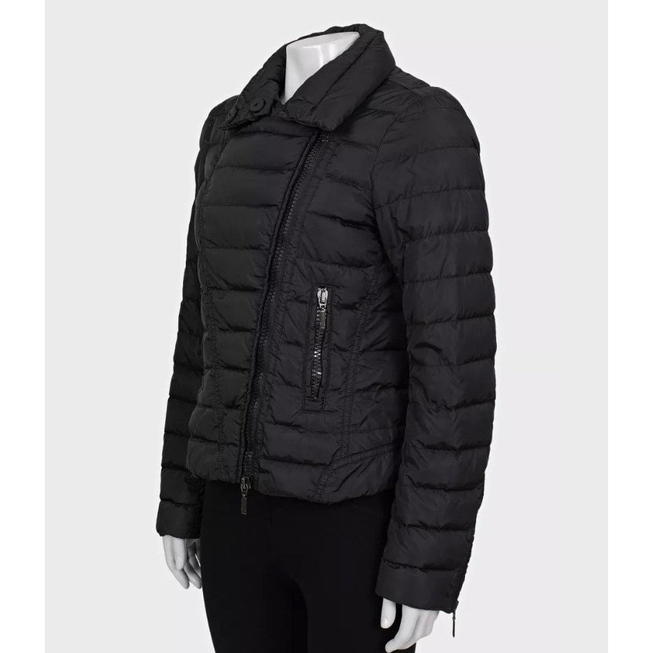 Moncler Black Fitted Down Jacket Asymmetric Zip Detachable Collar S Pre-owned