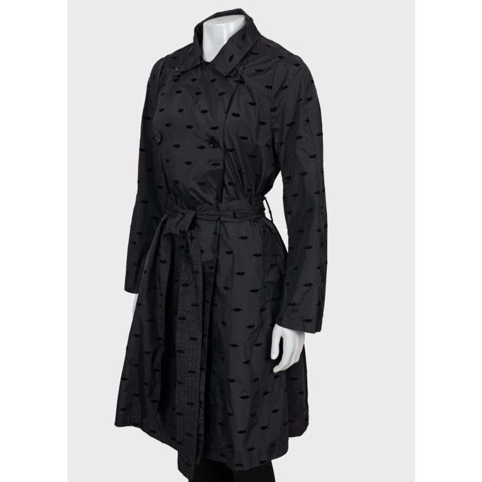 Sonia Rykiel Black Textured Belted Trench Coat Sz.40/L Pre-owned