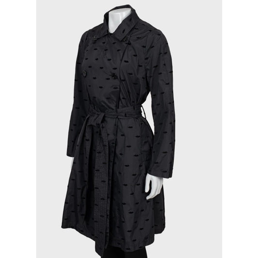 Sonia Rykiel Black Textured Belted Trench Coat Sz.40/L Pre-owned