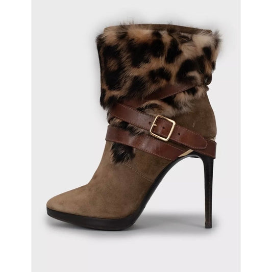 Burberry Suede & faux Fur Trim Chic Stiletto Heels Ankle Boots Sz.38.5  Pre-owned