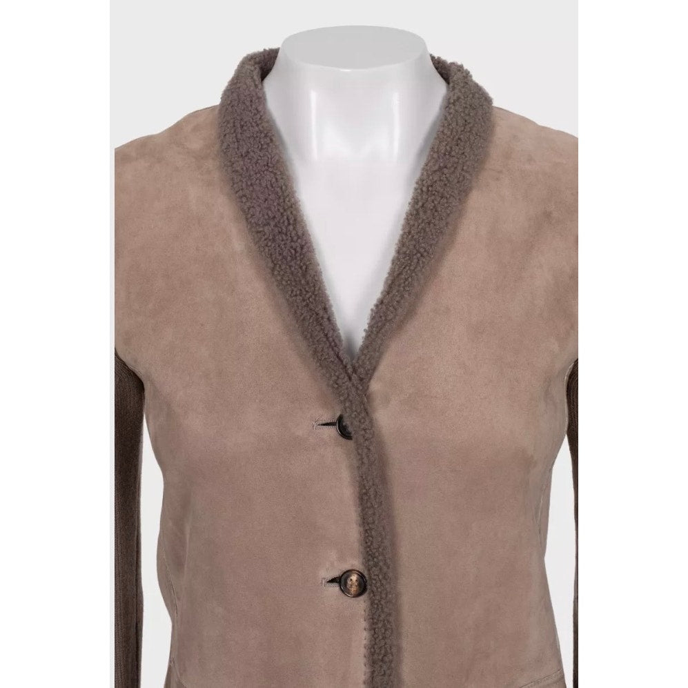 Loro Piana Luxe Brown Lambskin & Cashmere Cardigan Sz.40\S Pre-owned