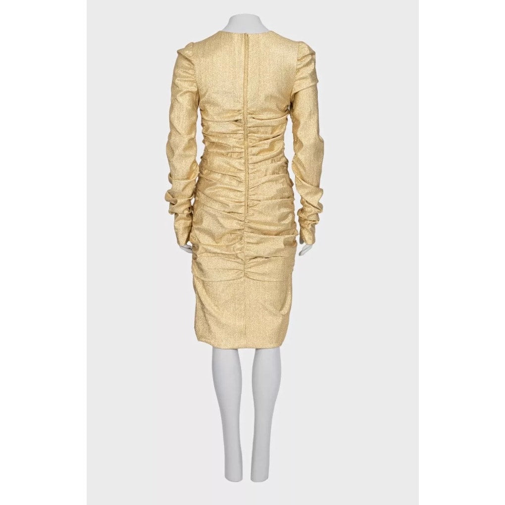 Dolce & Gabbana Gold Draped Fitted Dress - IT 46 / XL Pre-owned