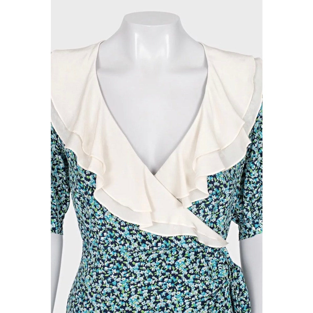 Alessandra Rich Blue Floral Silk Dress  Sz.40 Pre-owned