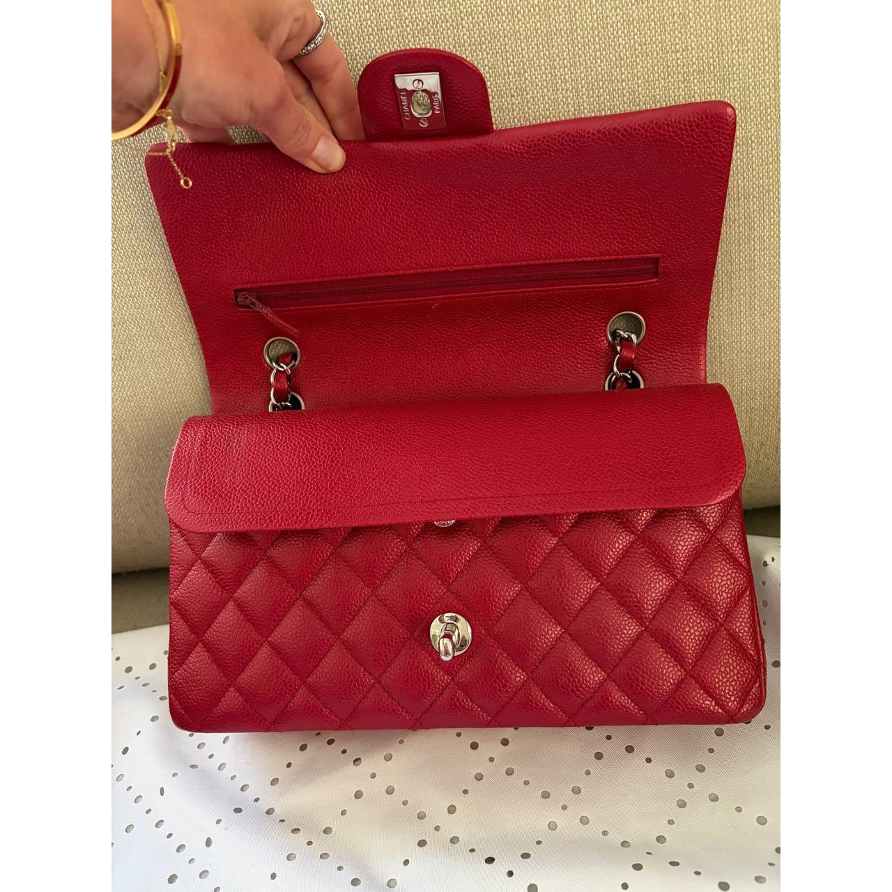 Chanel Timeless Medium 25 Red Grained Caviar Leather Flap Bag Pre-owned