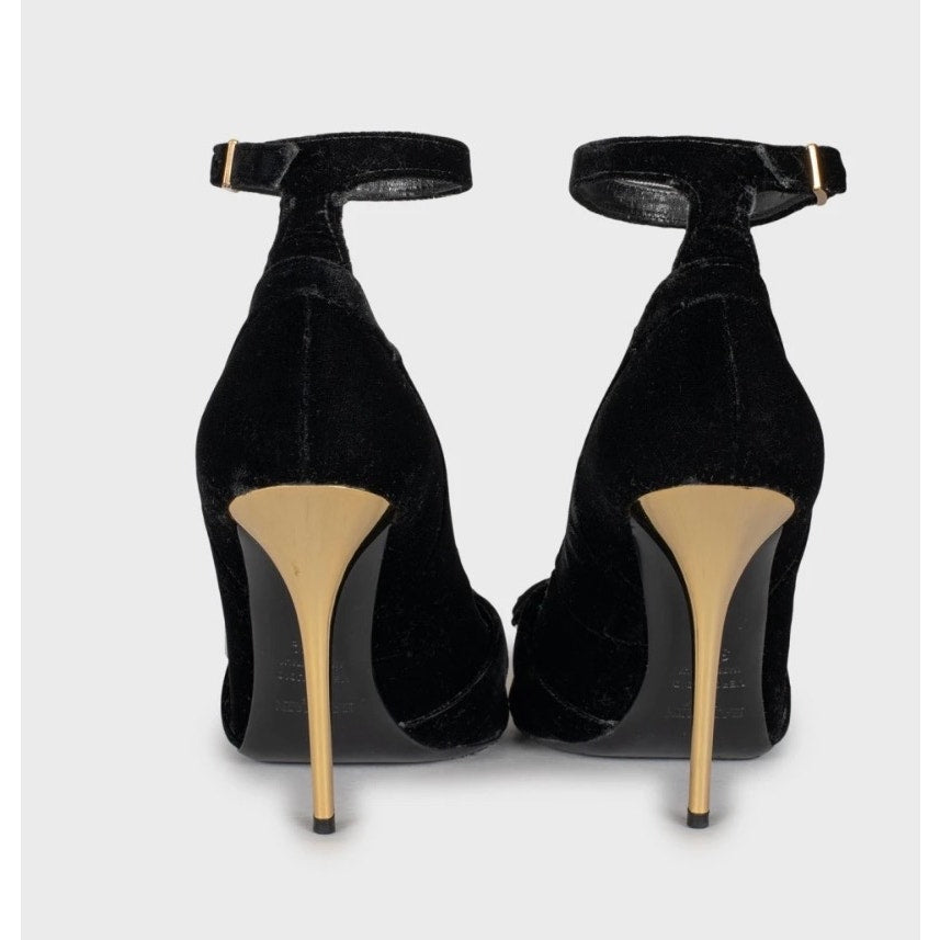 Balmain Black Velvet Pumps with Gold Heels Sz.38.5 pre-owned