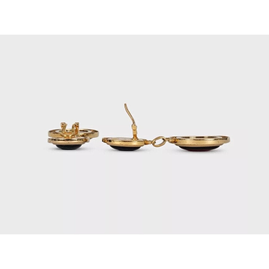 Saint Laurent Elegant Gold Drop Clip-On Statement Earrings pre-owned