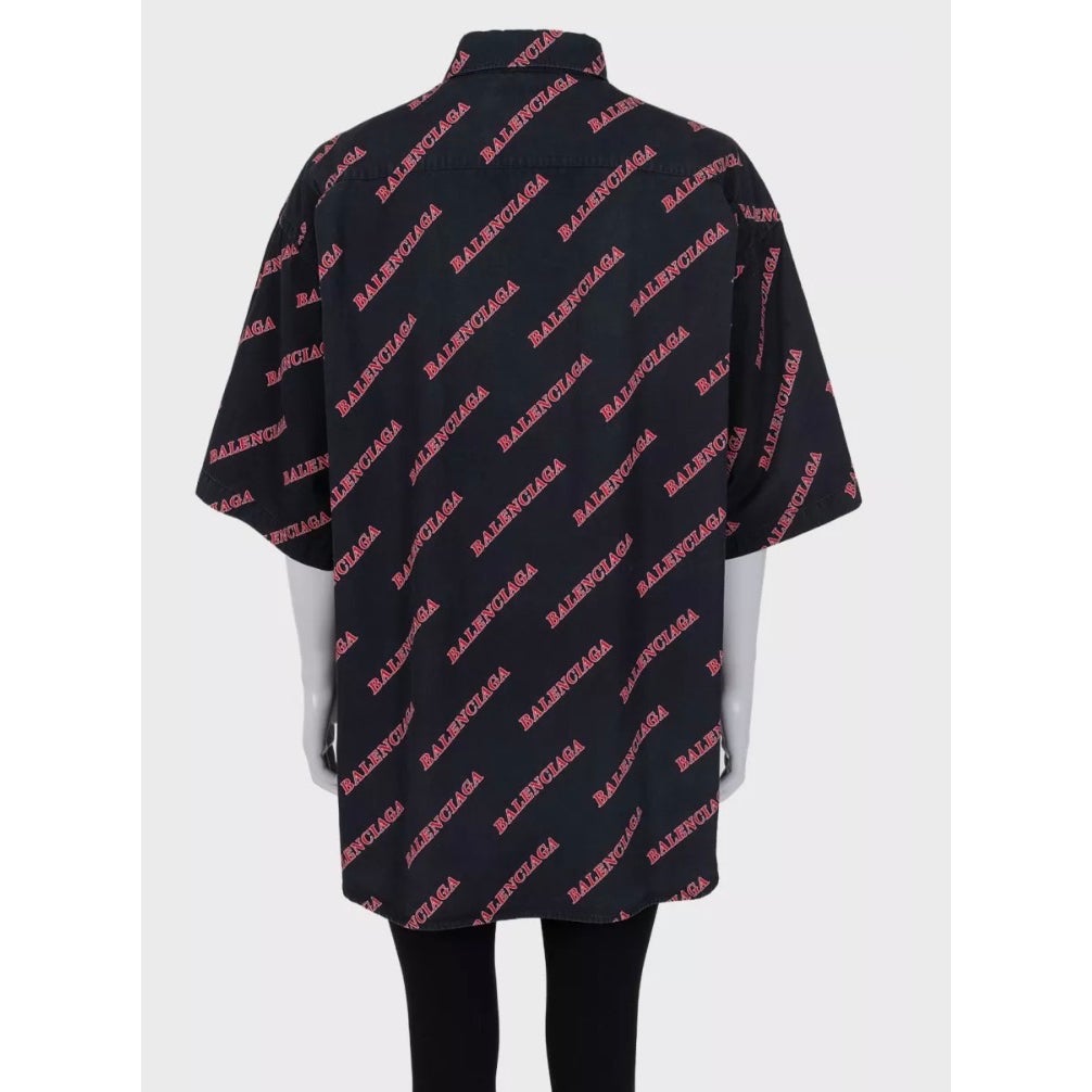 Balenciaga Black Cotton Zip-Up Shirt - Logo Print XXL Pre-owned
