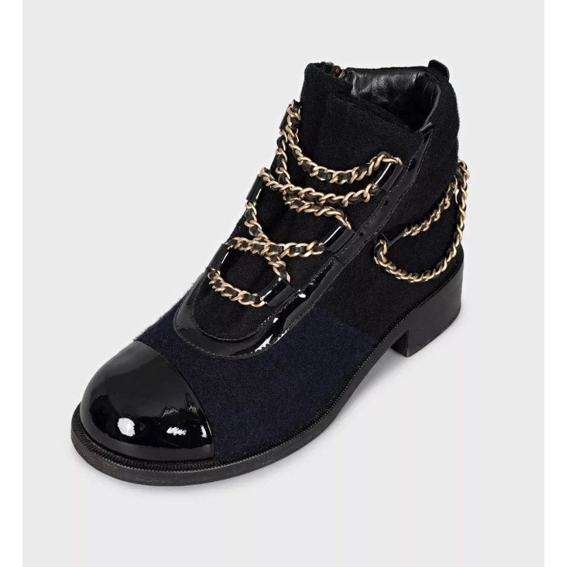 Chanel Paris-Salzburg Black Textile Chain Boots - Size 39 Pre-owned