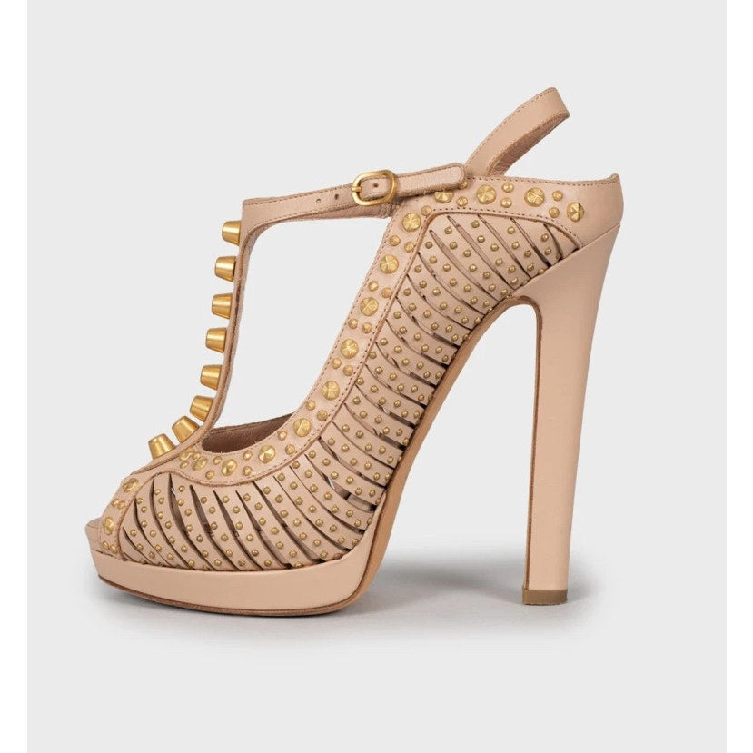 Alexander McQueen Pink Leather Gold Details Sandals Sz.37 Pre-owned