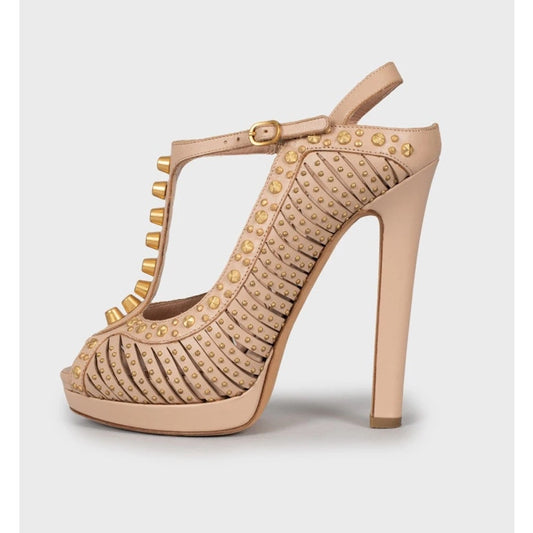 Alexander McQueen Pink Leather Gold Details Sandals Sz.37 Pre-owned