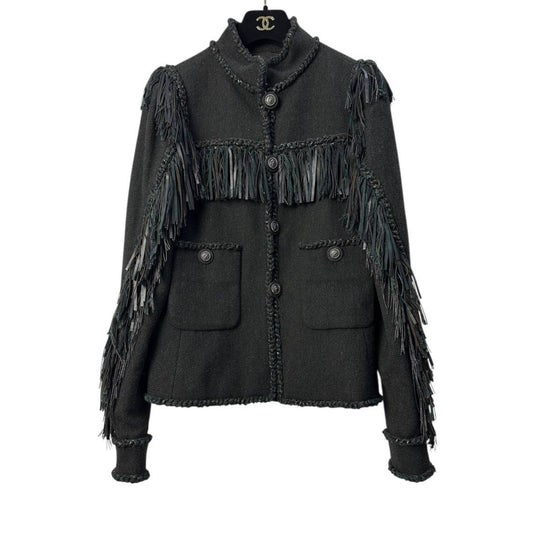 Chanel Paris Dallas Leather Fringe Wool Jacket Size 36 Pre-owned