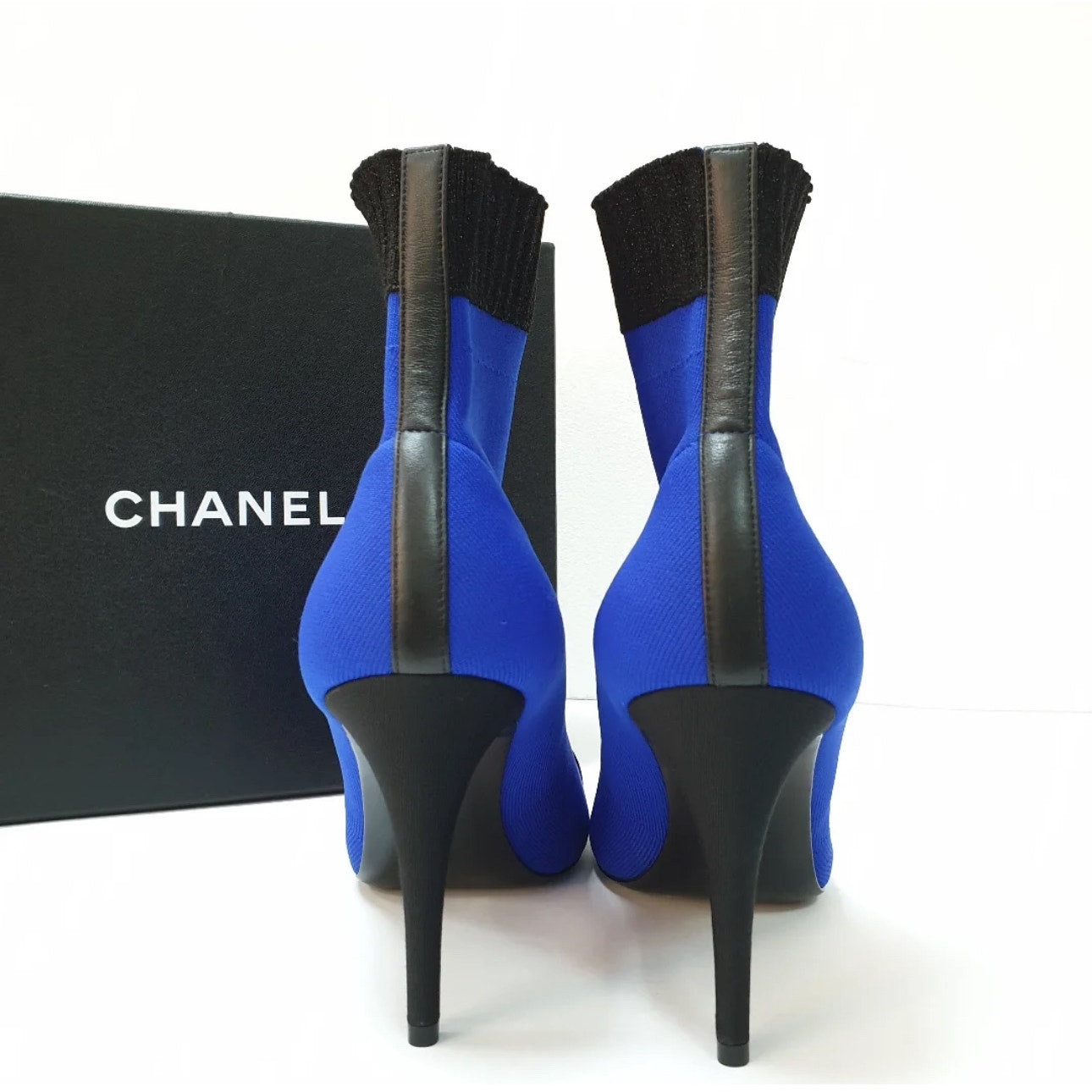 NWOB CHANEL 2019 Cobalt Blue Sock Booties Sz.41 Pre-owned