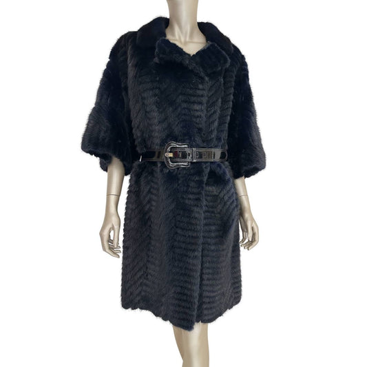 Fendi Mink Fur Coat with Belt - Deep Navy, Size S-M Pre-owned