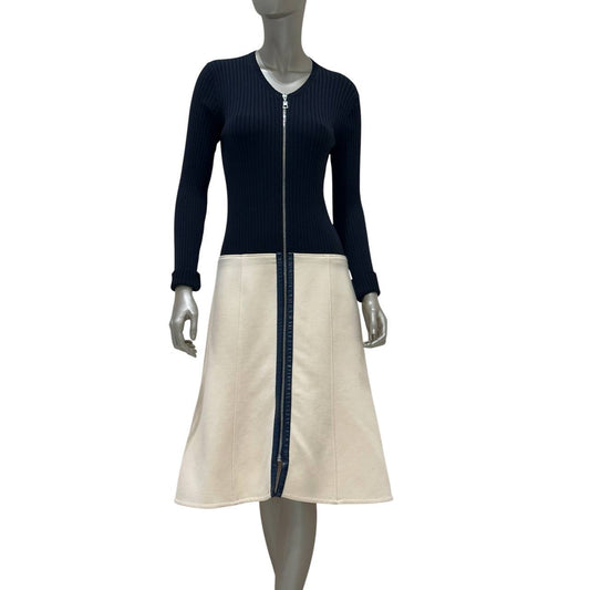 Louis Vuitton Navy & Cream Ribbed Knit Dress, FR 42 Pre-owned