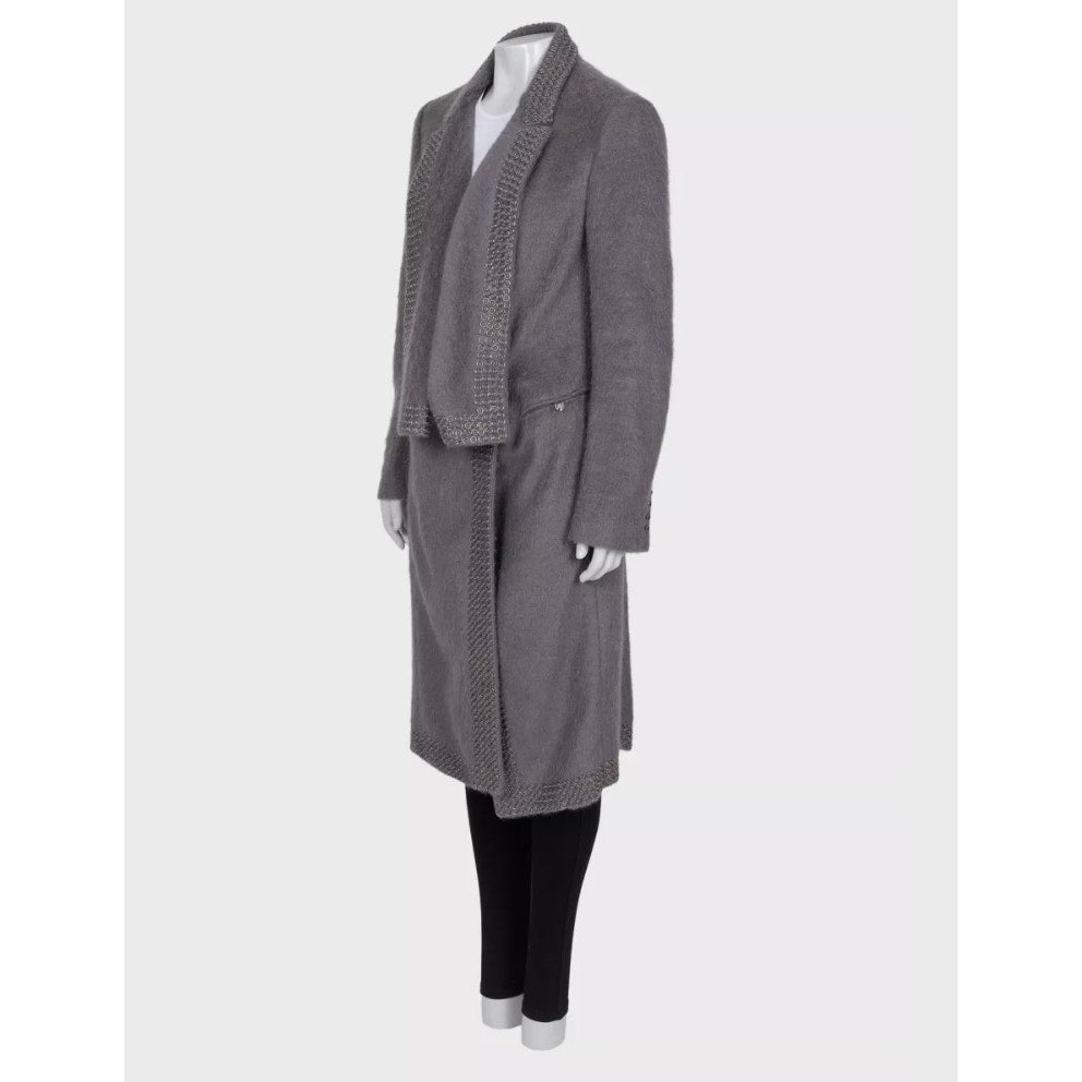 Roberto Cavalli Grey Straight-Cut Coat, Size 42 Pre-owned