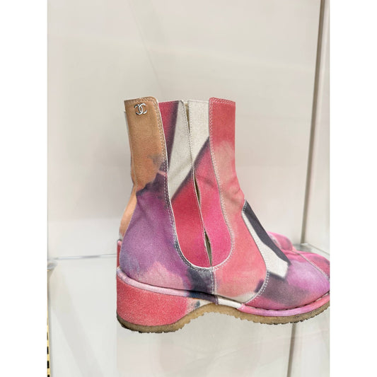 Chanel Multicolor Suede Ankle Boots, Size 38 Pre-owned