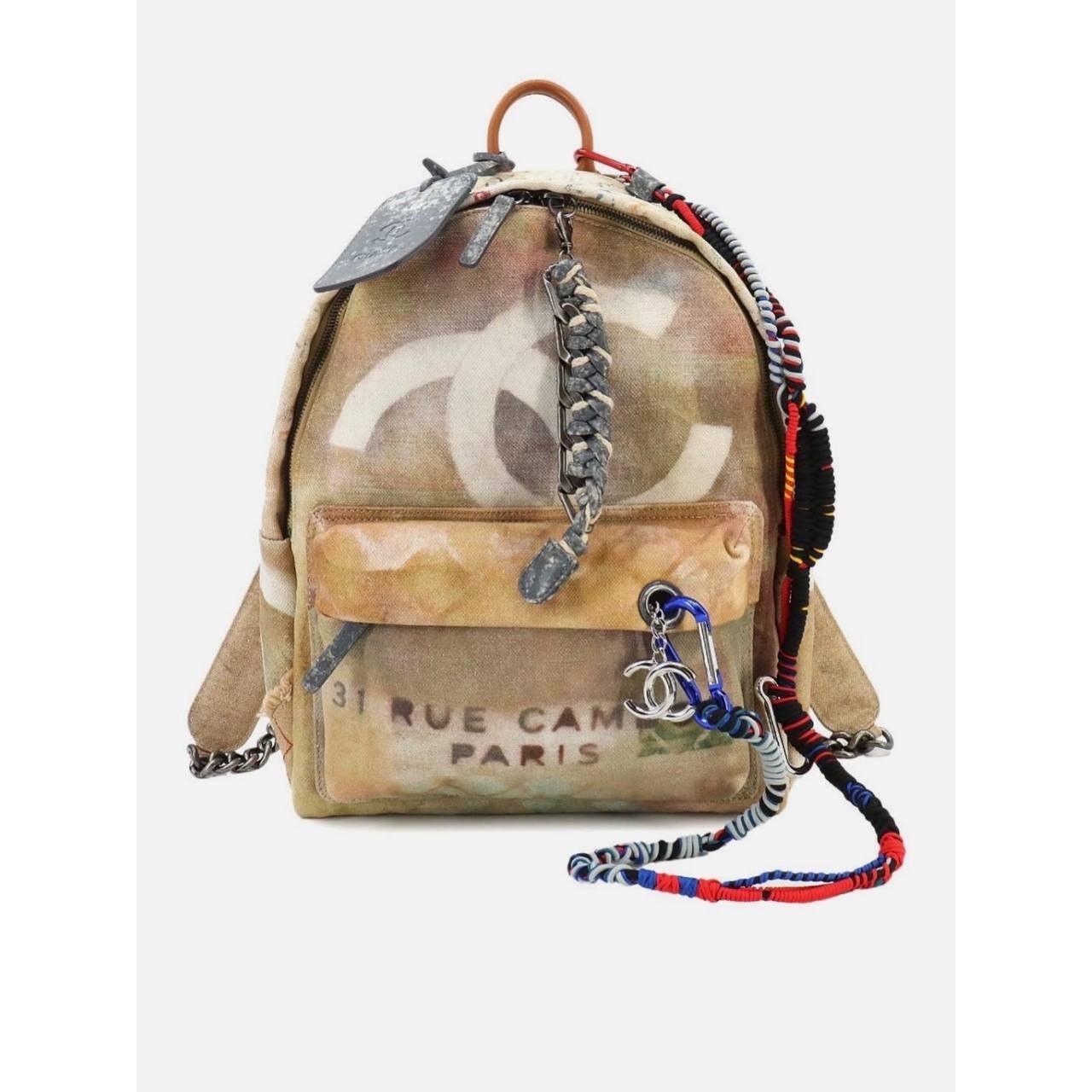 Chanel Graffiti Canvas & Leather Backpack Beige Pre-owned
