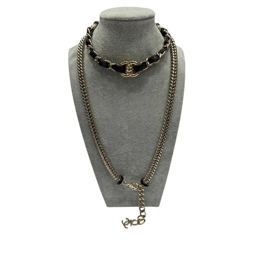 Chanel CC Turnlock Choker Necklace Belt Black Leather Pre-owned