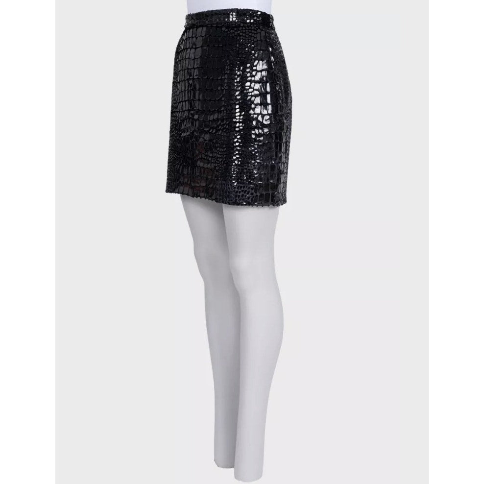 Saint Laurent Black Croc Mini Skirt - Size38 Pre=owned