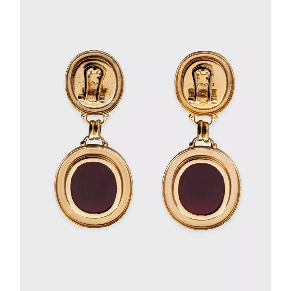 Saint Laurent Elegant Gold Drop Clip-On Statement Earrings pre-owned