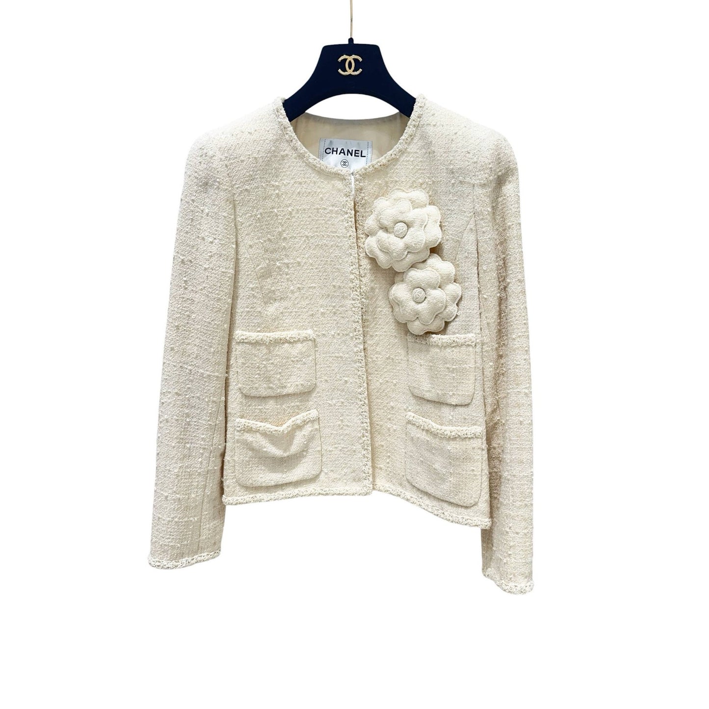 Chanel Camellia Cream Tweed Jacket Sz.38 pre-owned