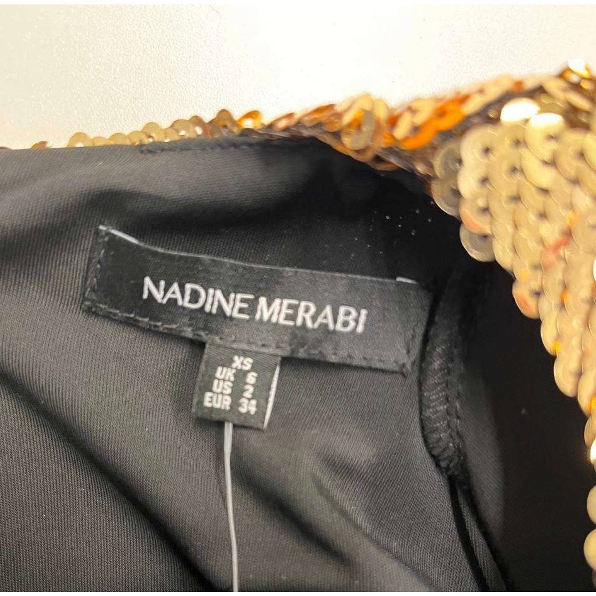 NWOT Nadine Merabi Jennifer Gold Sequin Maxi Dress 34/XS pre-owned
