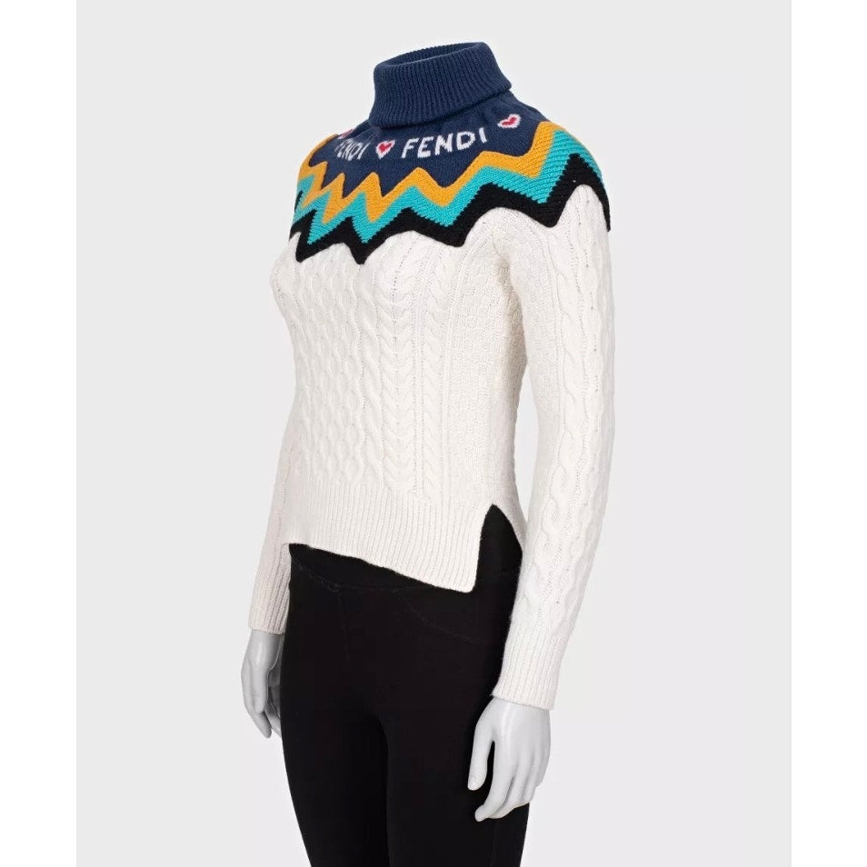 NWOT Fendi Wool Cashmere White Turtleneck Sweater Sz.40 Pre-owned