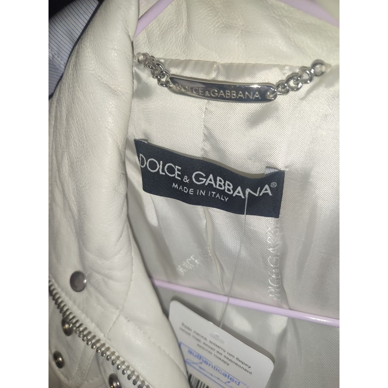Dolce & Gabbana White Leather Jacket IT 40 / S Pre-owned