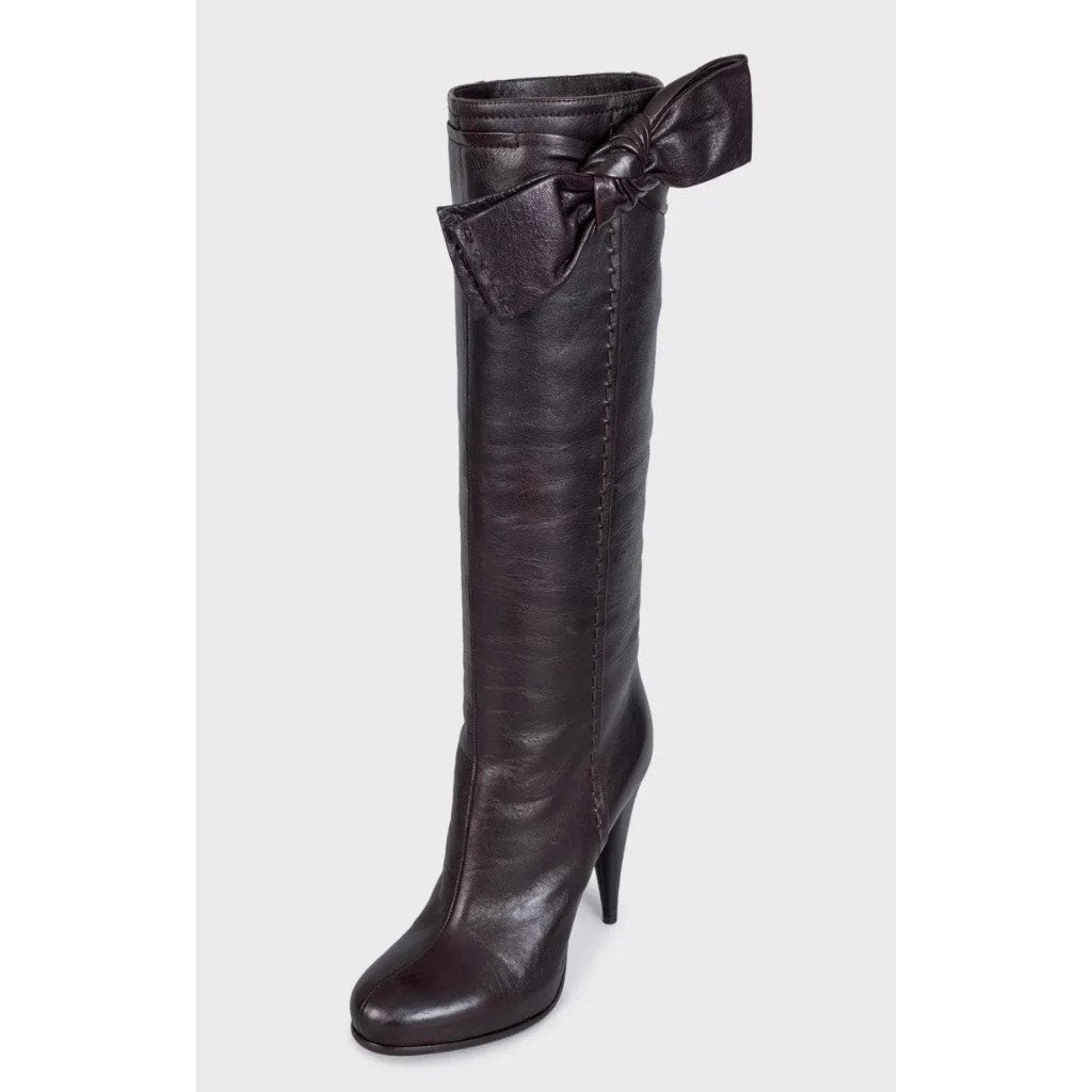 Christian Dior Burgundy Leather Bow Boots - EU 39.5 Pre-owned