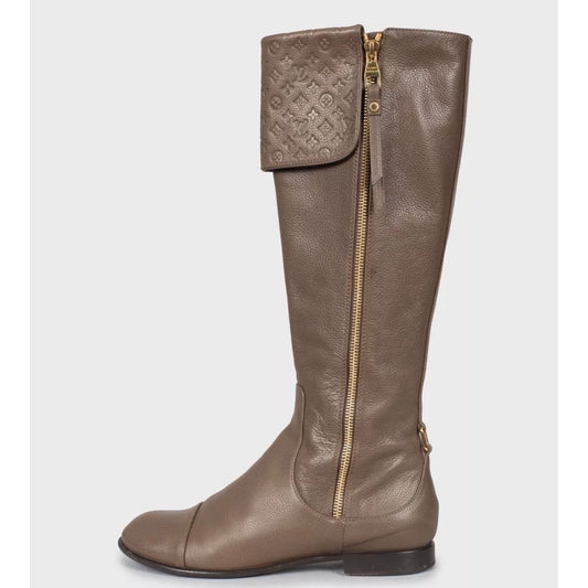 Louis Vuitton Brown Leather Knee Boots Gold Zippers 37.5 Pre-owned