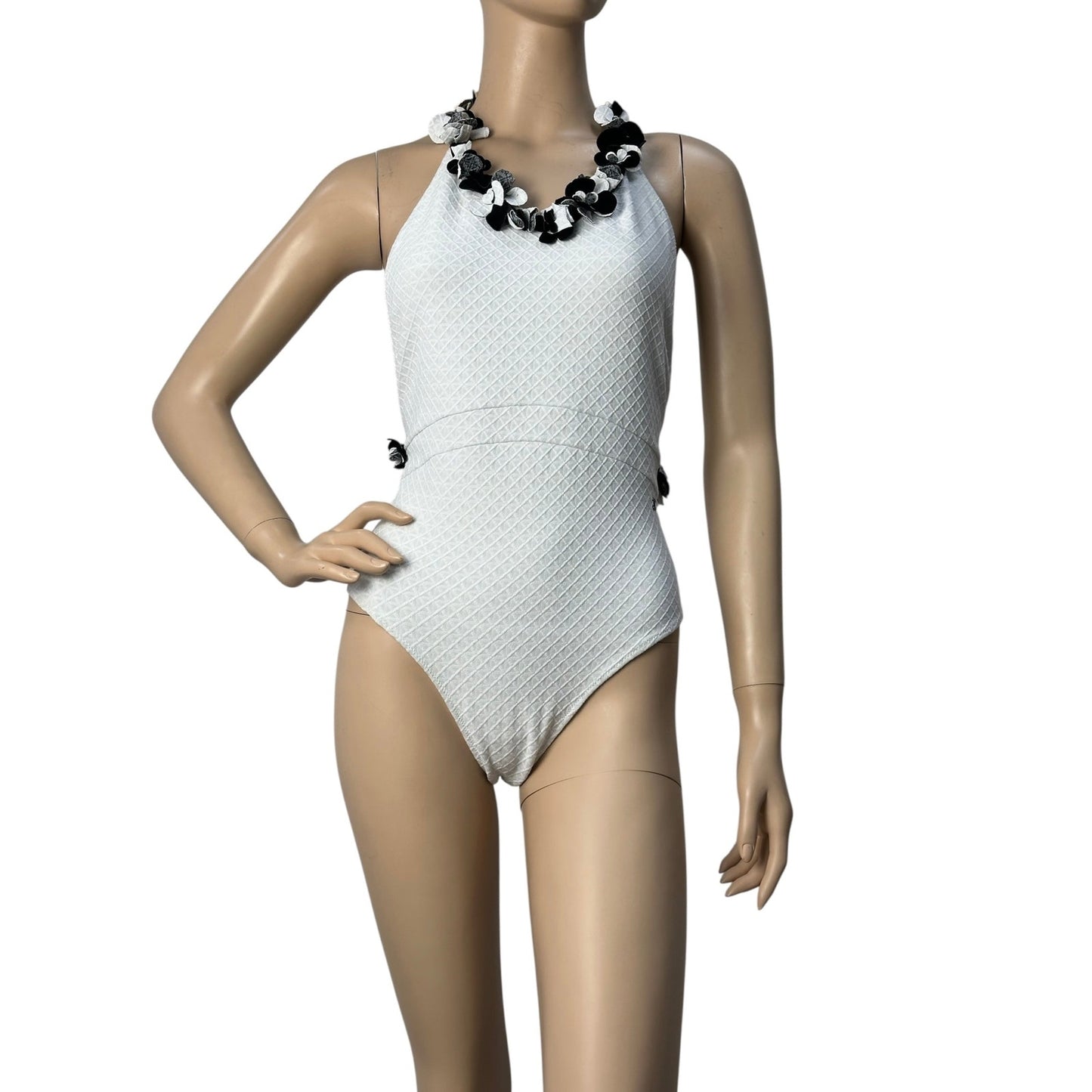 Chanel White Neckline Embellishment Swimsuit Sz.38 Pre-owned
