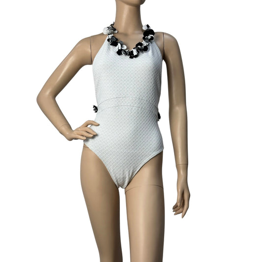 Chanel White Neckline Embellishment Swimsuit Sz.38 Pre-owned