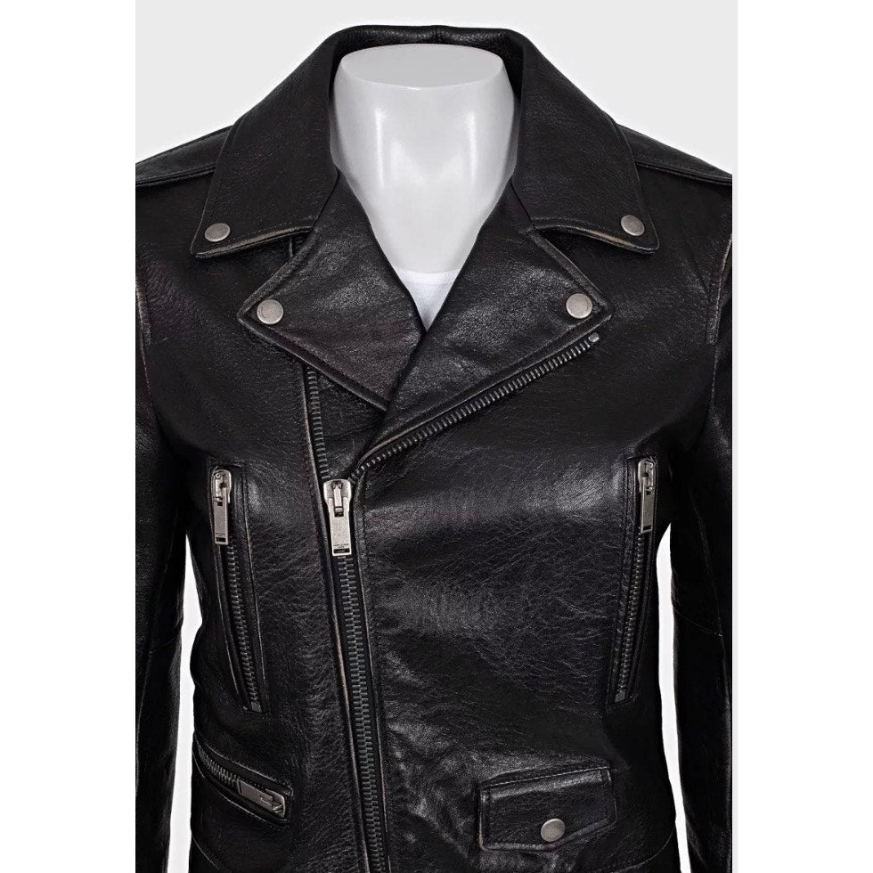 Saint Laurent Bird-Print Black Leather Jacket - Size FR40 Pre-owned