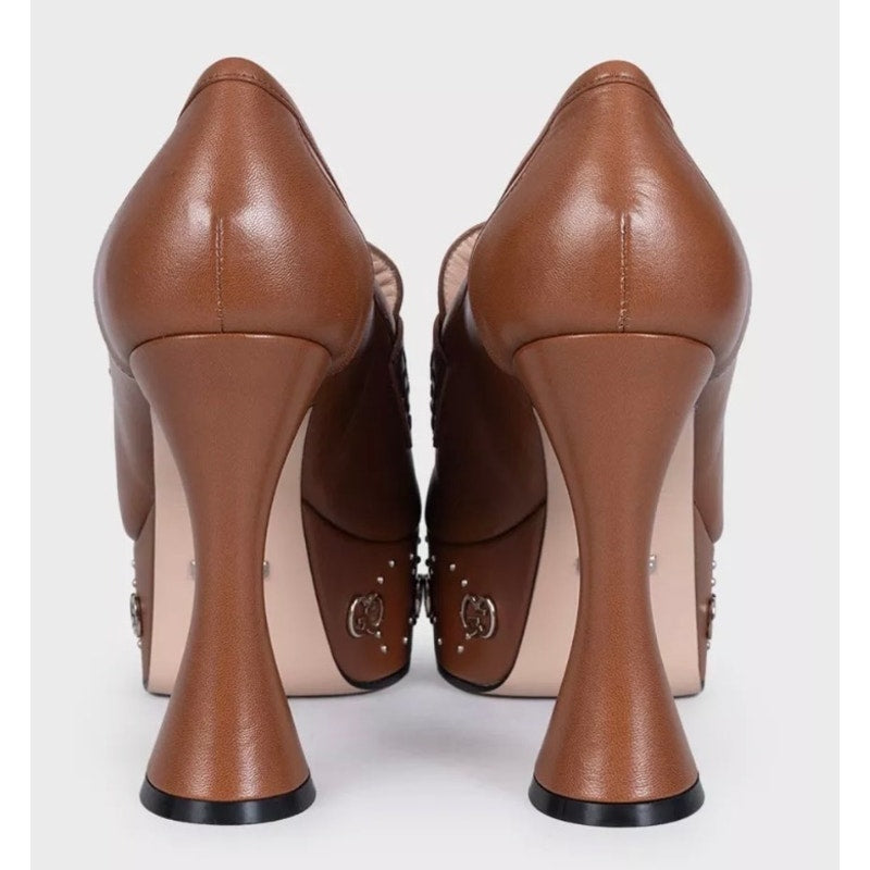 Gucci Brown Leather Sculptural Heel Pumps - Size 38.5 Pre-owned