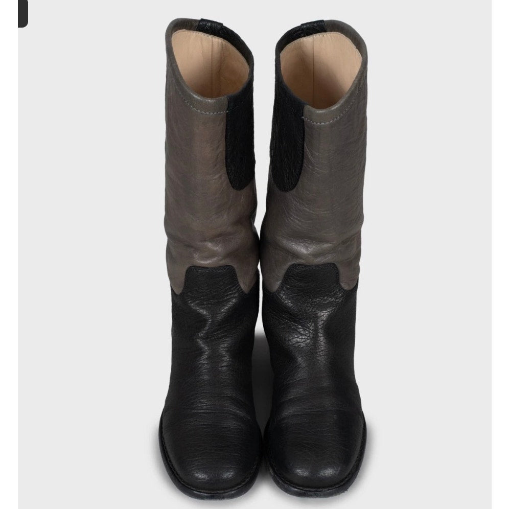 Chanel Two-Tone Leather Boots - Black & Beige - Size 36.5 Pre-owned