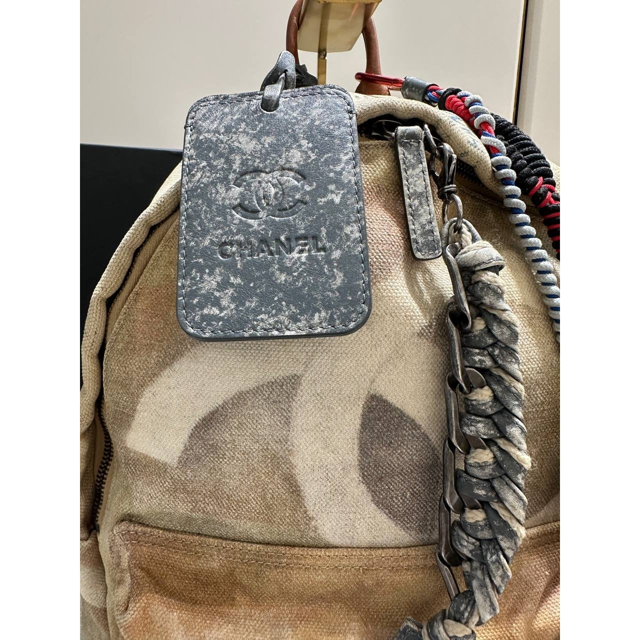 Chanel Graffiti Canvas & Leather Backpack Beige Pre-owned