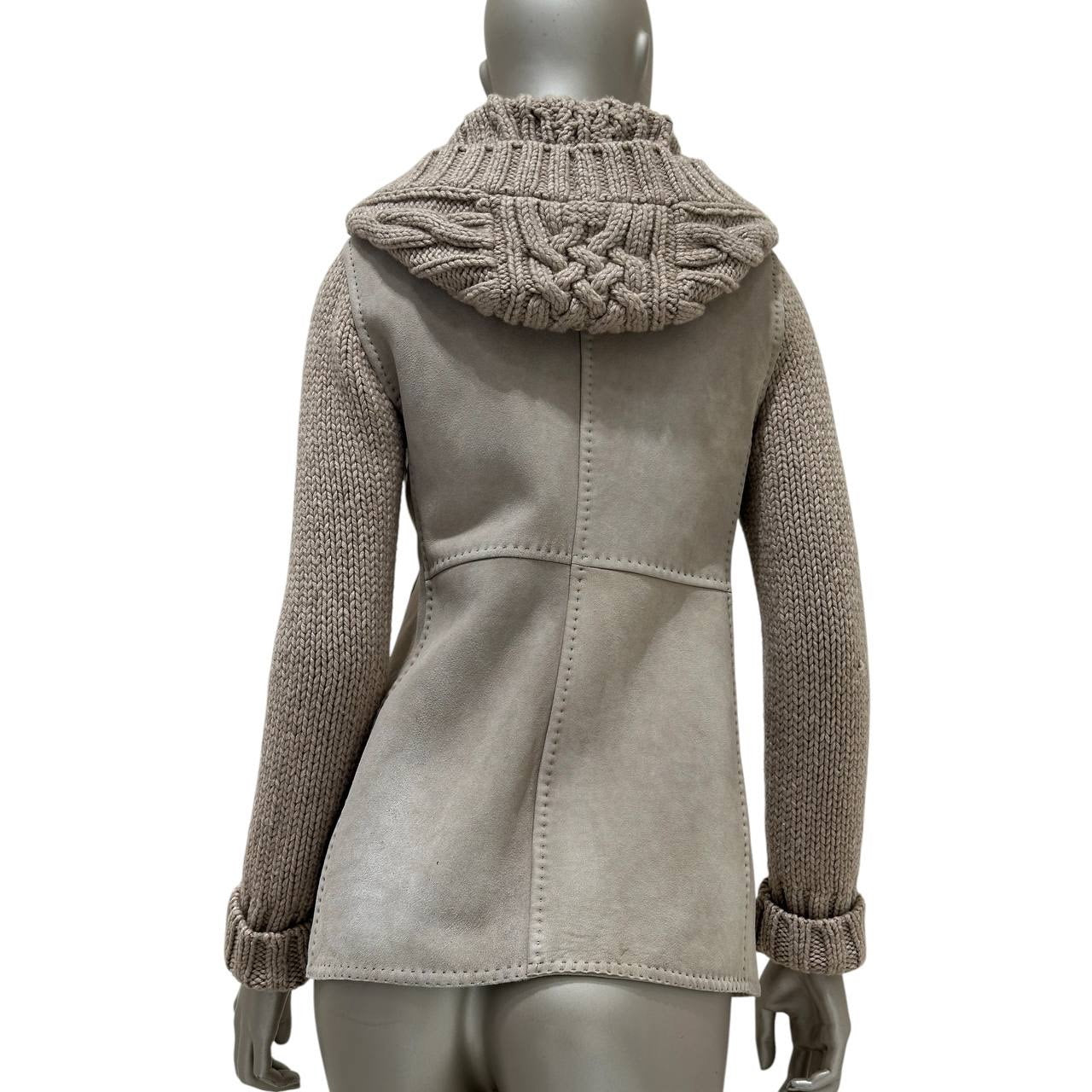Loro Piana Shearling Cashmere Knit Hooded Jacket Cardigan- 38 Pre-owned