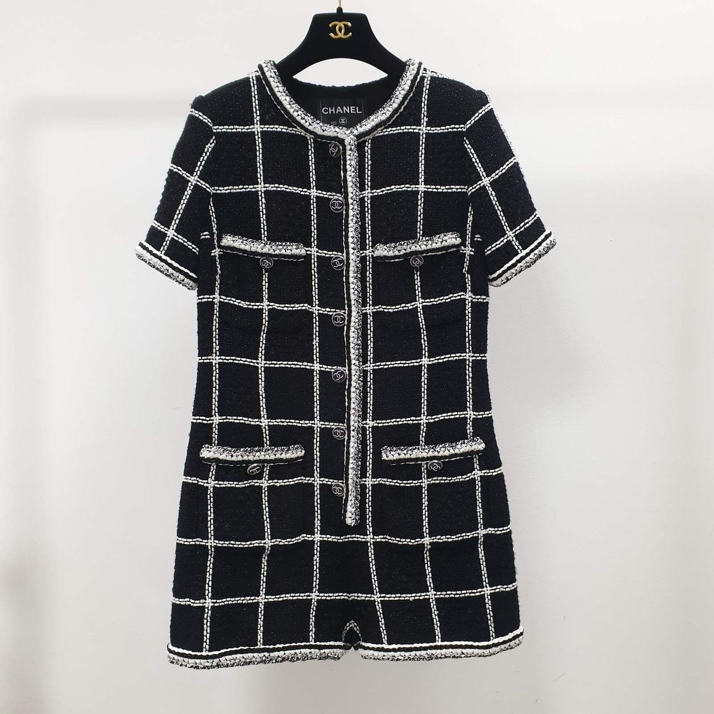 Chanel 2020 Tweed Romper, Black & Metallic, Size 40 Pre-owned