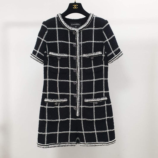 Chanel 2020 Tweed Romper, Black & Metallic, Size 40 Pre-owned