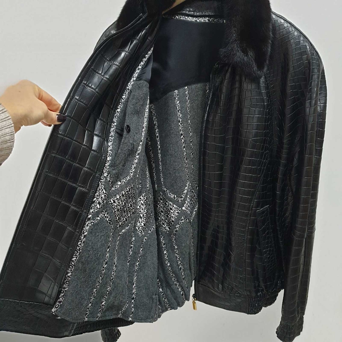 Zilli Crocodile Leather Mink Fur Lined Jacket Size 58 Pre-owned