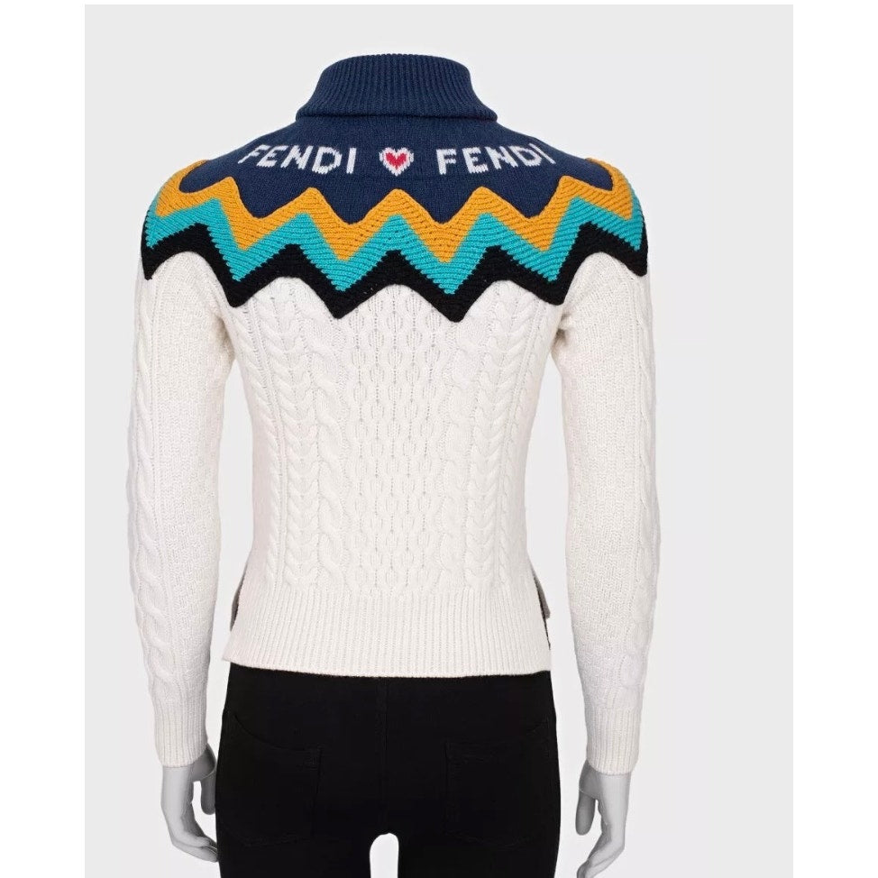 NWOT Fendi Wool Cashmere White Turtleneck Sweater Sz.40 Pre-owned