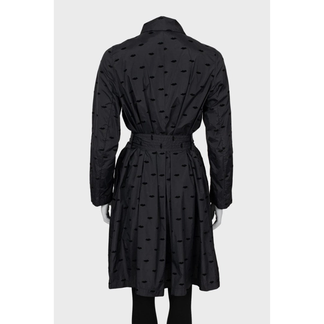 Sonia Rykiel Black Textured Belted Trench Coat Sz.40/L Pre-owned
