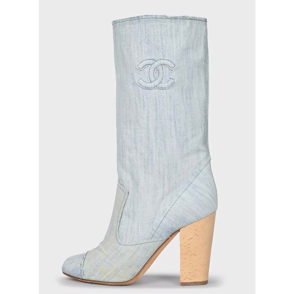 Chanel Logo Denim Ankle Boots - EU 39.5  Pre-owned
