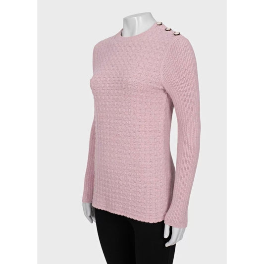 Chanel Pink Knit  Accent Buttons Sweater Sz. FR42/XL Pre-owned
