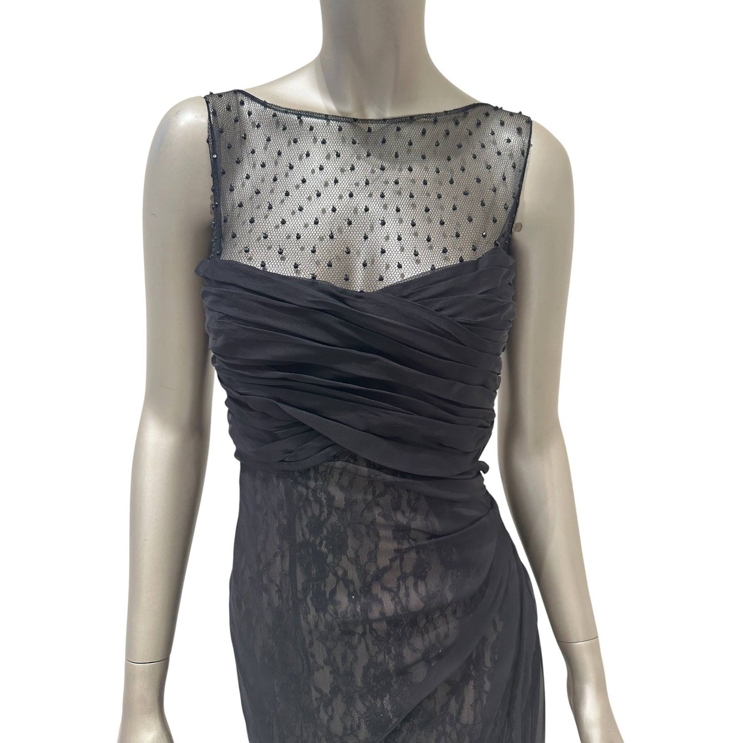 Valentino Black Lace & Silk Draped Evening Gown Sz.6 Pre-owned
