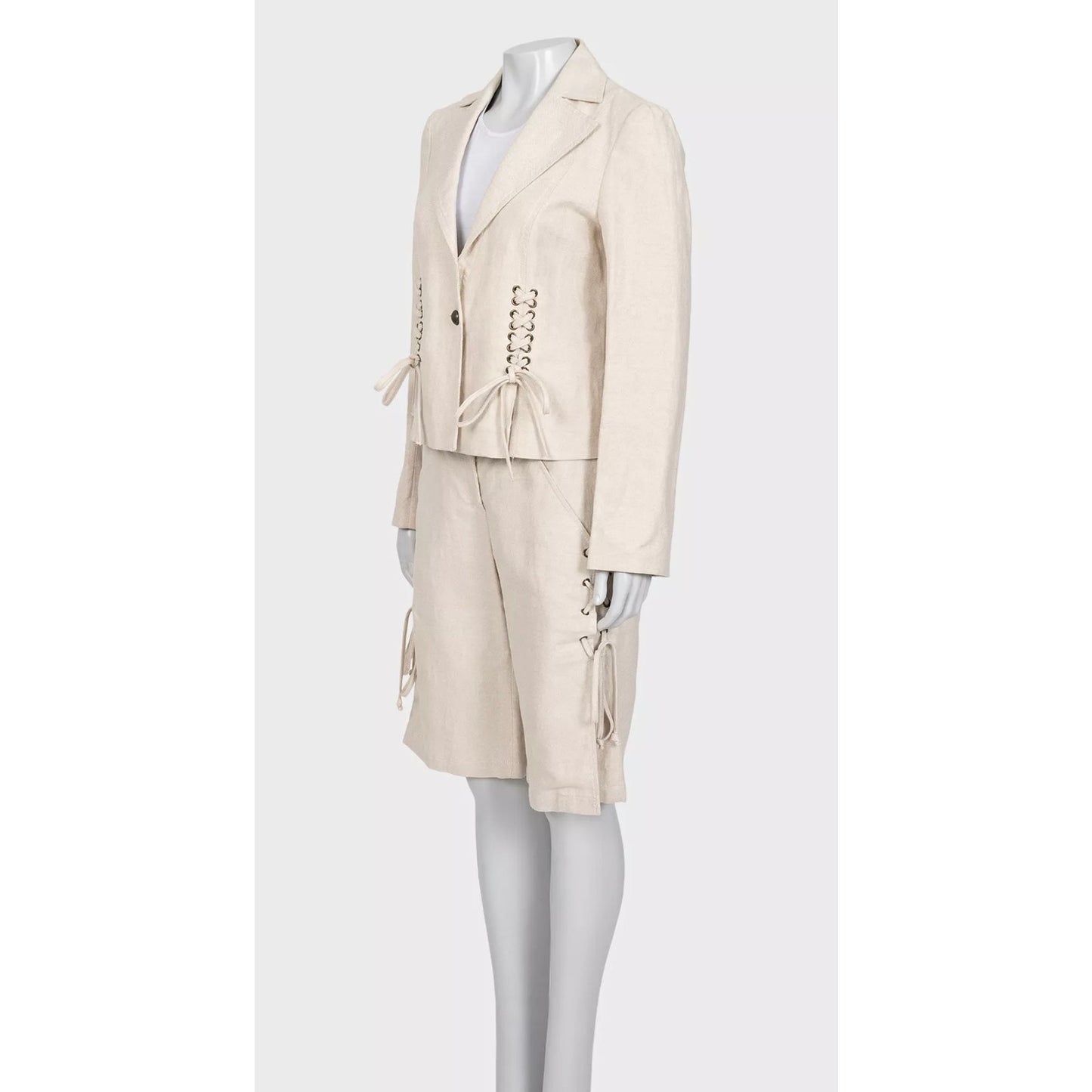NWOT Valentino Roma Beige Cotton-Linen Shorts & Jacket Set Sz.40 Pre-owned