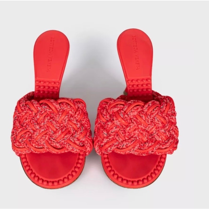 Bottega Veneta Red Mules with Chunky Woven Detail, Size 38 Pre-owned