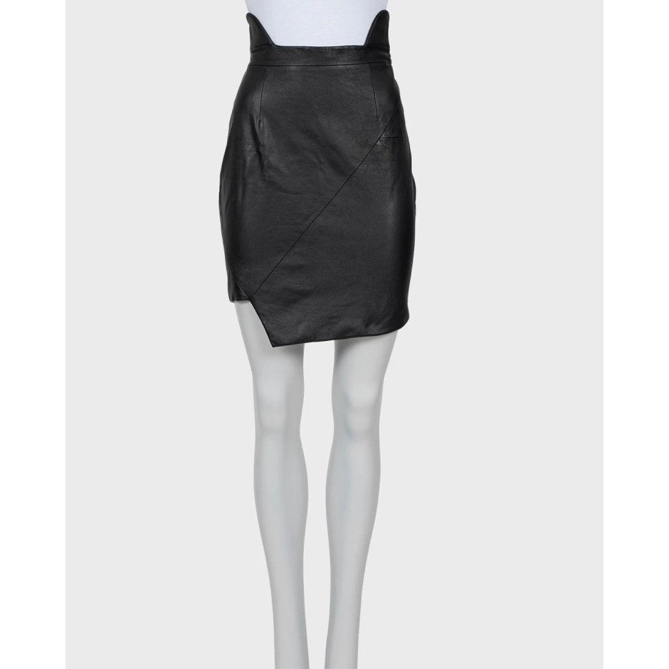 Saint Laurent Black Leather Asymmetrical Skirt - Size 38\M Pre-owned