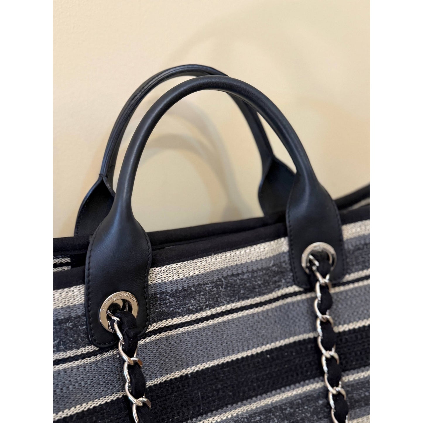 Chanel Deauville Striped Cloth Large Tote Bag Pre-owned
