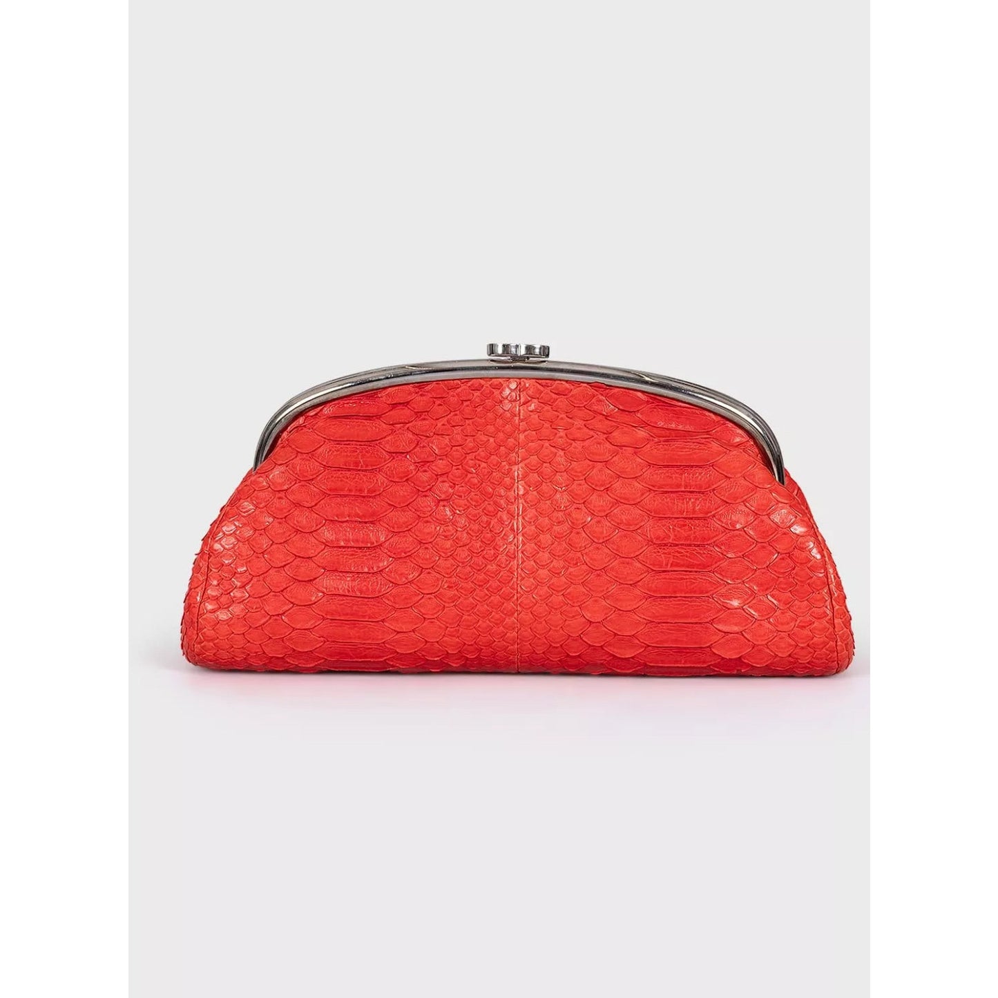 Chanel Red Snakeskin Silver Hardware Clutch Bag Pre-owned